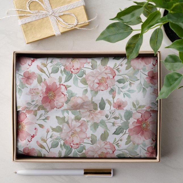 Papier Mousseline Fête Fleurie Rouge Rose (Cadeau)