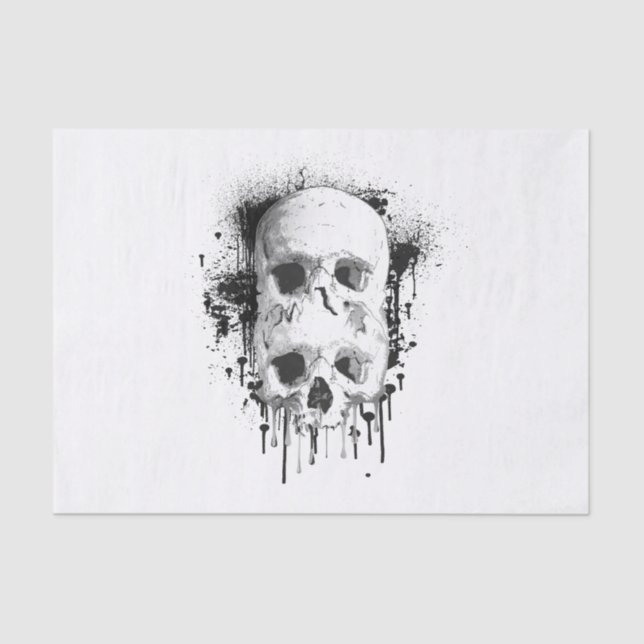 Papier Mousseline Fête graphique à l'encre noire Skull Drip (Recto)