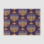 Papier Mousseline Fête heureuse de la menorah de papier d'emballage<br><div class="desc">papier d'emballage juif Hanoukka avec menorah et bougies sur arrière - plan bleu.</div>