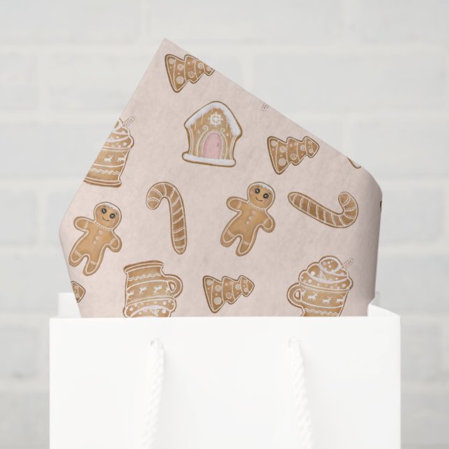 Papier Mousseline fête Noël pain d'épices biscuit motif (Sac cadeau)