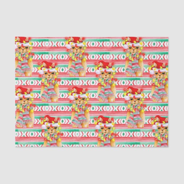 Papier Mousseline Fêtes de Noël Llama aquarelle motif (Recto)