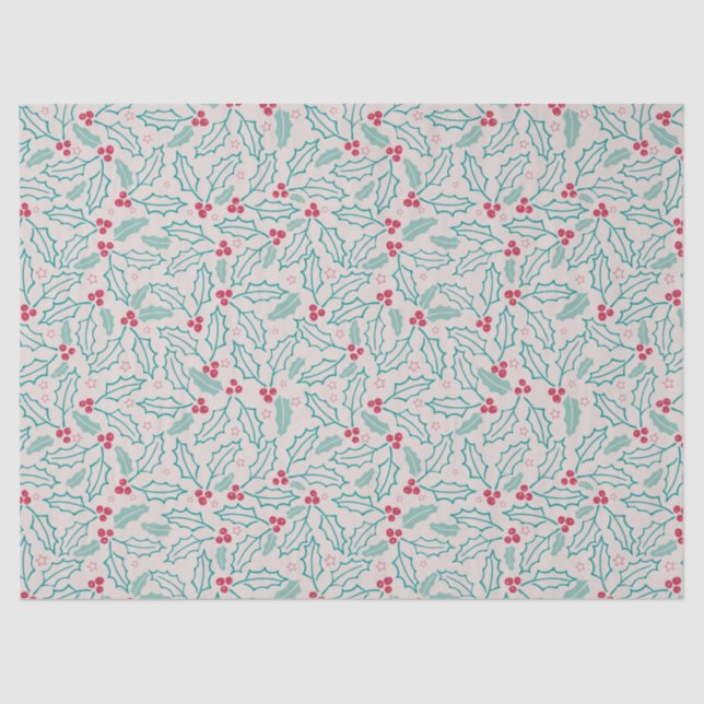 Papier Mousseline Feu de Noël à la main Baies blanches rouges vertes (Recto)