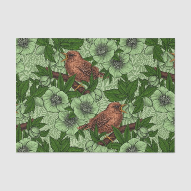 Papier Mousseline Feu et hellebore, vert clair (Recto)