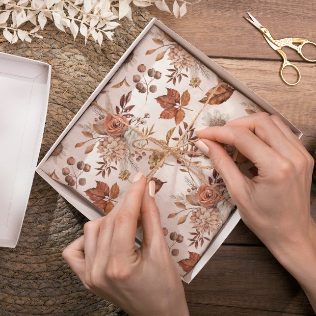 Papier Mousseline Feuillage de automne floral en terre cuite rouille (Créateur téléchargé)