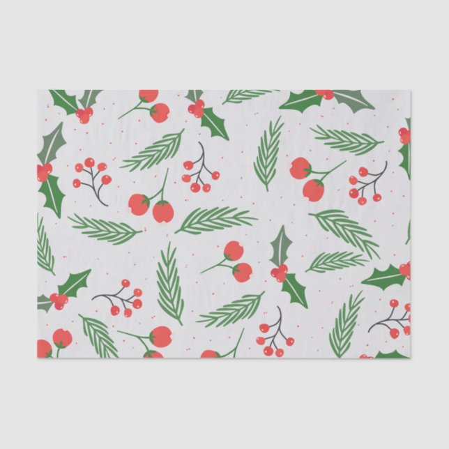 Papier Mousseline Feuillage d'hiver de la Pine aux Berries Holly (Recto)