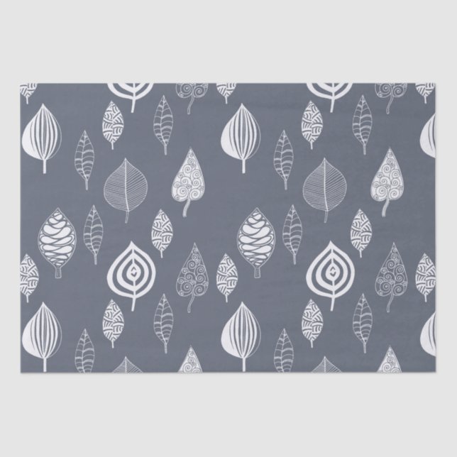 Papier Mousseline Feuille bleu et blanc (Recto)