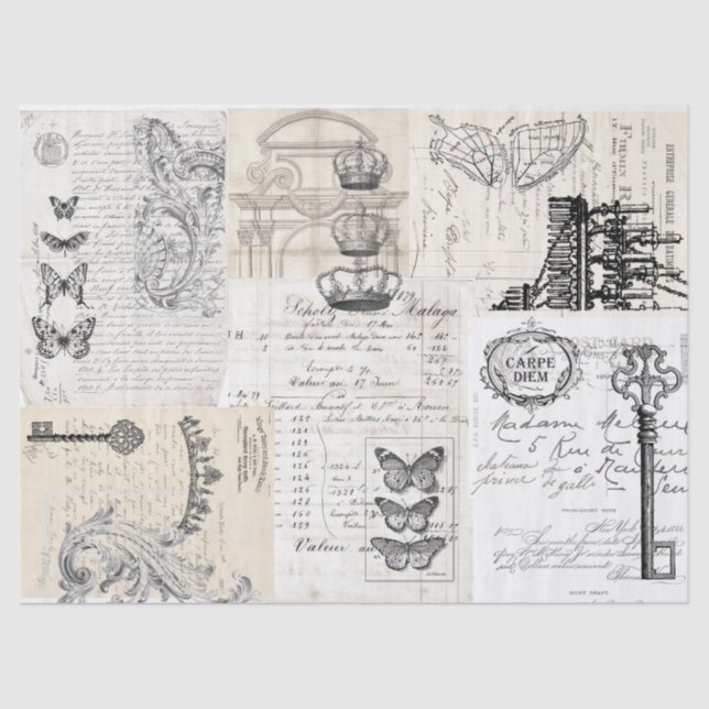 Papier Mousseline Feuille de Decoupage de collage d'éphémères (Recto)