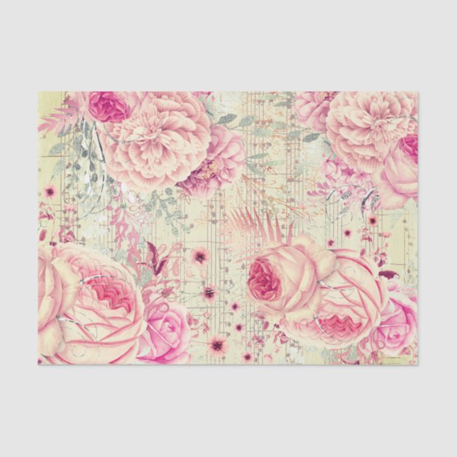 Papier Mousseline feuille de musique fleurs (Recto)