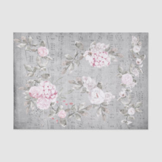 Papier Mousseline feuille de musique florale rose grise