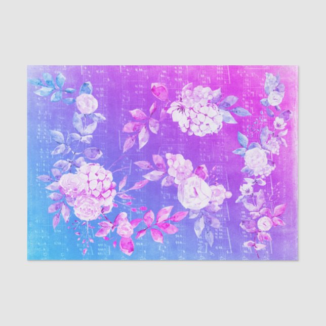 Papier Mousseline feuille de musique florale violette (Recto)