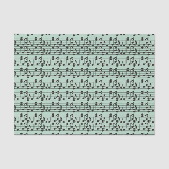 Papier Mousseline Feuille de musique verte et noire (Recto)