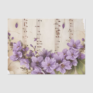 Papier Mousseline Feuille de musique vintage fleurie violette éphémè