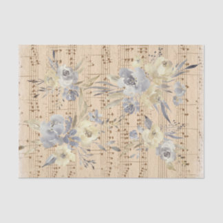 Papier Mousseline feuille de musique vintage florale
