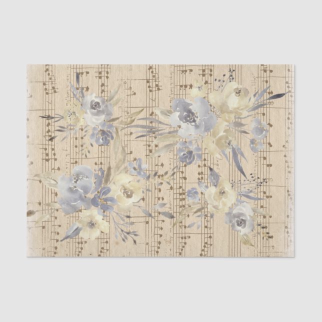Papier Mousseline feuille de musique vintage florale (Recto)
