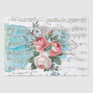 Papier Mousseline Feuille d'eau rose rose bleu Musique Vintage