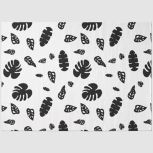 Papier Mousseline Feuille d'été noir et blanc Tropical Motif