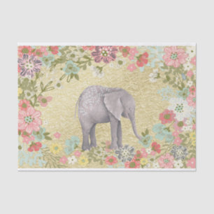 Papier Mousseline Feuille d'or florale de cadre d'éléphant chic