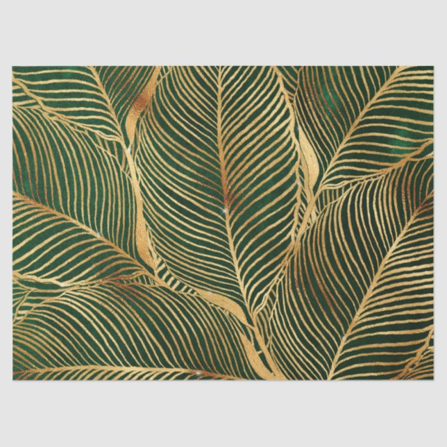 Papier Mousseline Feuille d'or Forêt verte Élégant Motif (Recto)