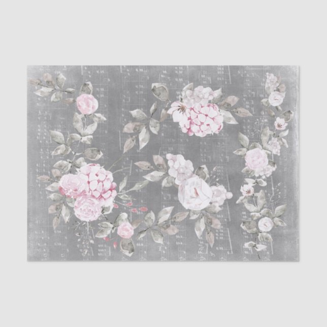 Papier Mousseline feuille grise de musique florale rose (Recto)