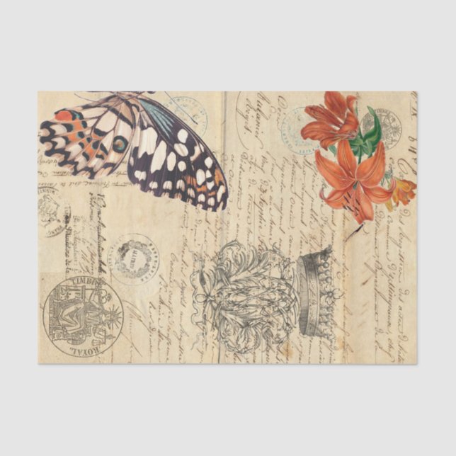 Papier Mousseline Feuille laissée par papillon de Boho Decoupage (Recto)