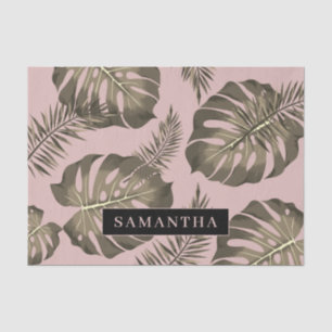 Papier Mousseline Feuille Tropical Pink & Gold Palm Motif et nom