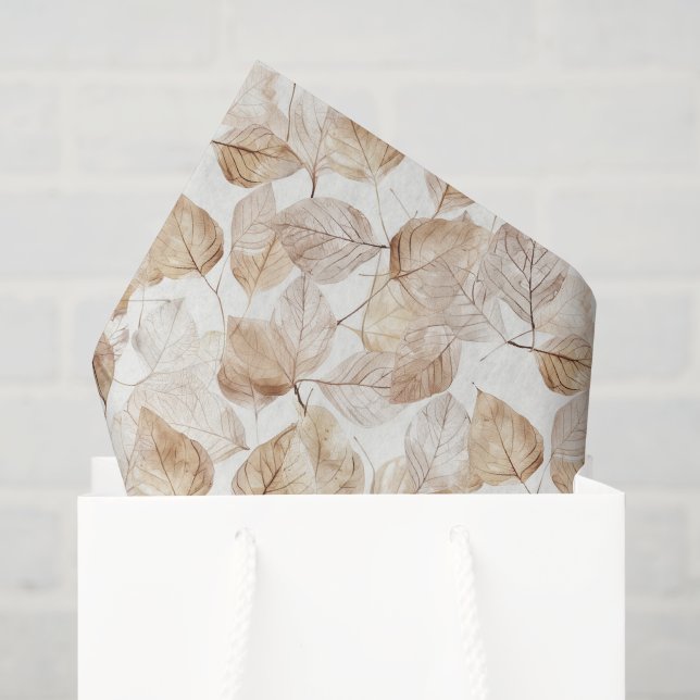 Papier Mousseline Feuilles blanches beige (Sac cadeau)