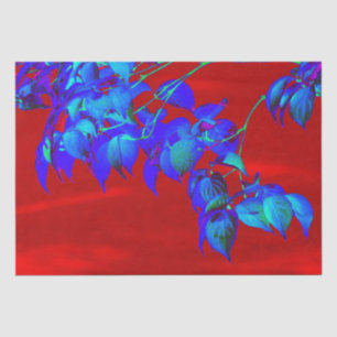 Papier Mousseline Feuilles bleu ciel rouge