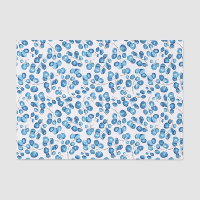 Papier Mousseline Feuilles Bleu Marine sur Fond Blanc (Recto)