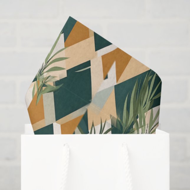 Papier Mousseline Feuilles Boho et Formes Géométriques (Sac cadeau)