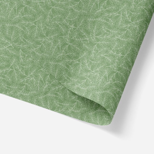 Papier Mousseline Feuilles botaniques texturés vert et blanc (texture pattern created with hand drawn line leaves in green background tissue paper)