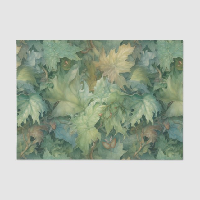Papier Mousseline Feuilles Botaniques Vertes (Recto)