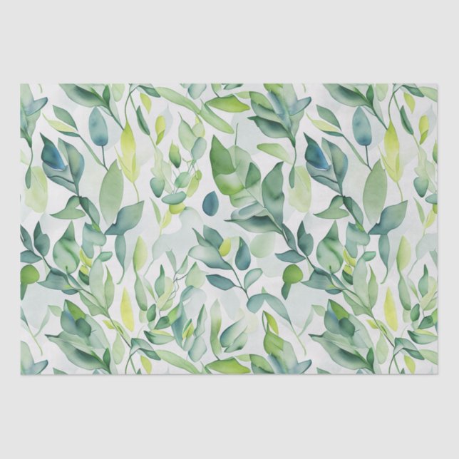 Papier Mousseline Feuilles d'aquarelle verte (Recto)