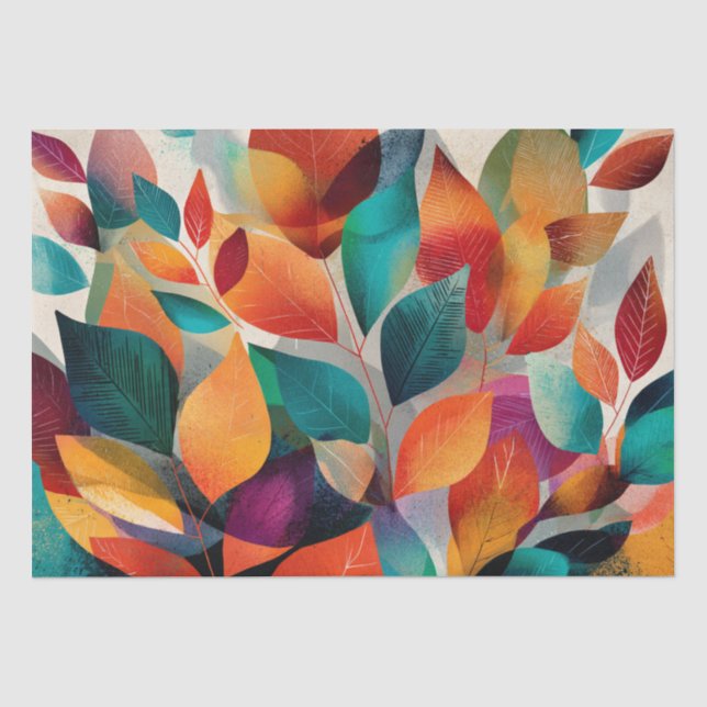 Papier Mousseline Feuilles d'automne abstraites vibrantes (Recto)