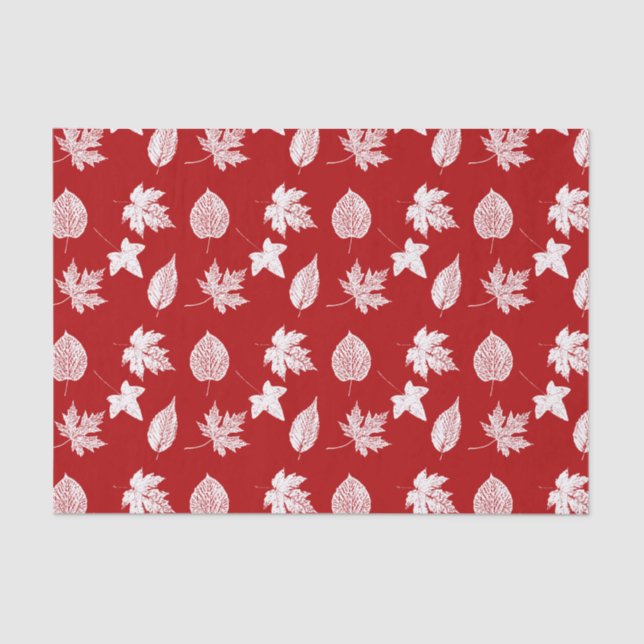 Papier Mousseline Feuilles d'automne - blanc et rouge foncé (Recto)