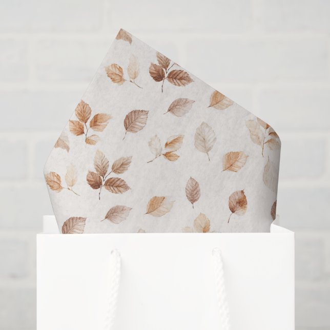 Papier Mousseline Feuilles d'automne Crème Or (Sac cadeau)