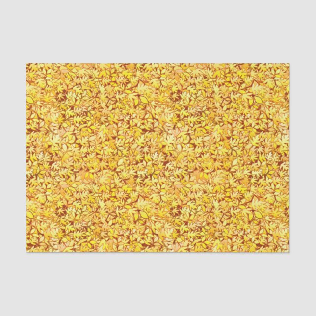 Papier Mousseline Feuilles d'automne, jaune doré (Recto)