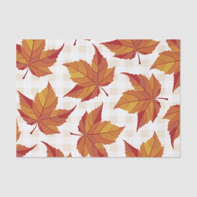 Papier Mousseline Feuilles de automne rustiques et blanc (Recto)