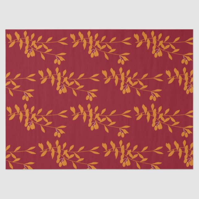 Papier Mousseline Feuilles de branches de silhouette orange sur roug (Recto)