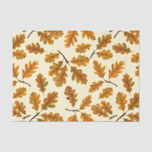Papier Mousseline Feuilles de chêne automnal sur blanc