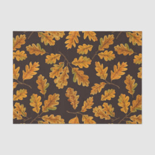 Papier Mousseline Feuilles de chêne automnal sur brun foncé