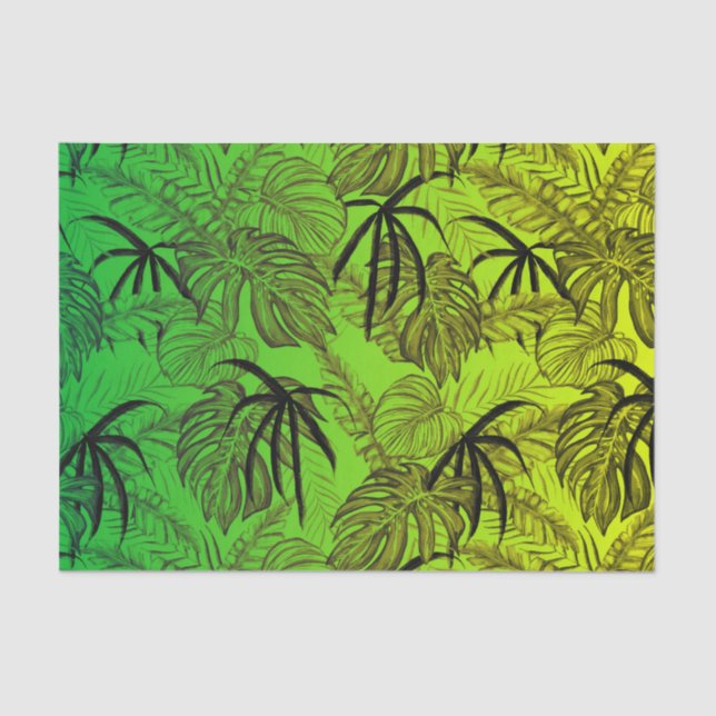 Papier Mousseline Feuilles de palmier jaune et vert motif tropical (Recto)