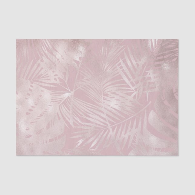 Papier Mousseline Feuilles de palmier tropical botanique rose or ros (Recto)
