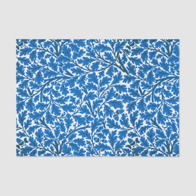 Papier Mousseline Feuilles de William Morris Oak, Bleu et blanc de S (Recto)