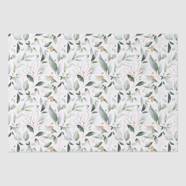 Papier Mousseline Feuilles d'or du feuillage vert (Recto)