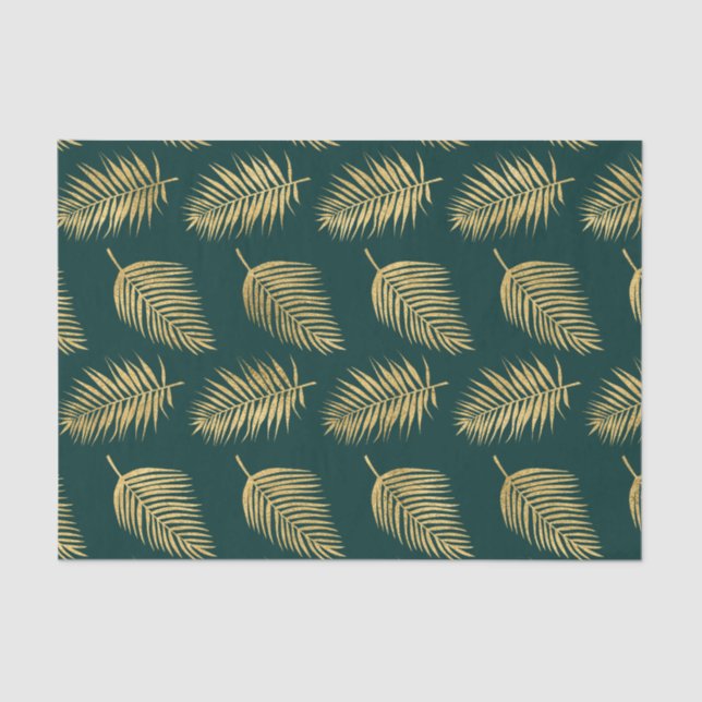 Papier Mousseline Feuilles d'or modernes contre le découpage vert (Recto)