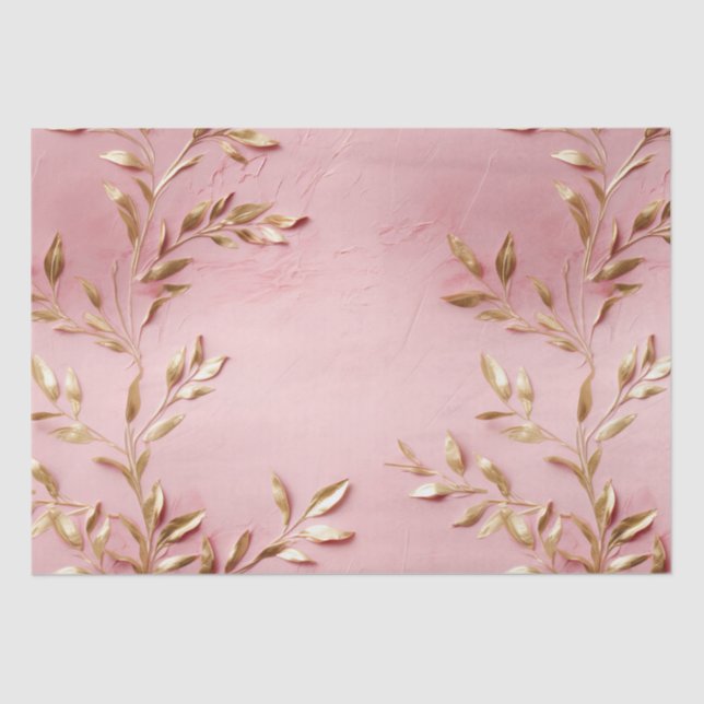 Papier Mousseline Feuilles d'or rose (Recto)