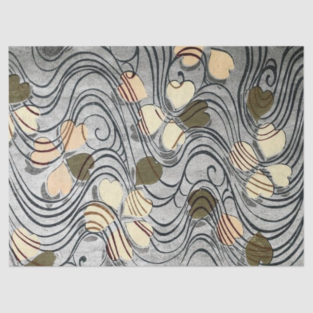 Papier Mousseline Feuilles en forme de coeur dans l'eau (Recto)