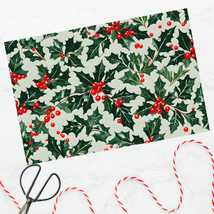 Papier Mousseline Feuilles et Baies de Houx Festives Noël
