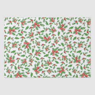 Papier Mousseline Feuilles et baies de Noël rouges et verts