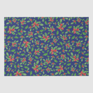 Papier Mousseline Feuilles et baies de Noël rouges et verts